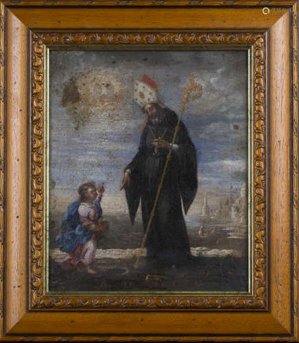 Continental School - Saint Augustine of Hippo, 17th century oil on canvas, 29cm x 24.5cm, within a