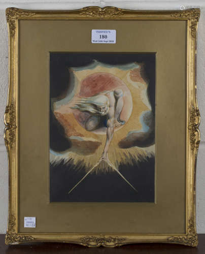 After William Blake - The Ancient of Days, late 19th century watercolour, 23.5cm x 16.5cm, within