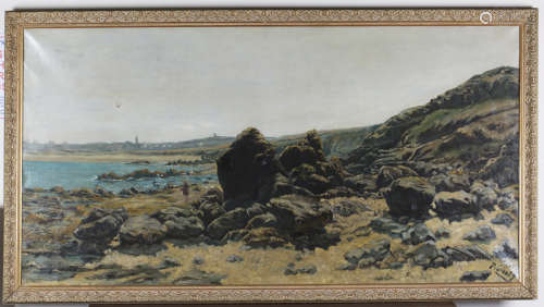 P. Gilley, after Henri Saintin - L'Anse d'Erquy (Coastal View in Brittany), oil on canvas, signed