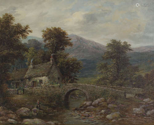 William Stone - 'Near Beddgelert, Snowdon in the distance', late 19th century oil on canvas,