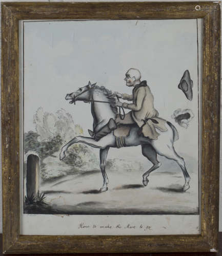 J. Webb, Provincial School - 'How to Make the Mare to go', 19th century watercolour and ink,