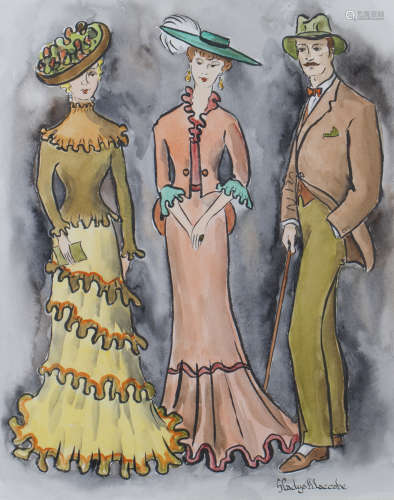 Gladys Maccabe - 'Fashion Study 1', 20th century watercolour and ink, signed recto, titled Bruton
