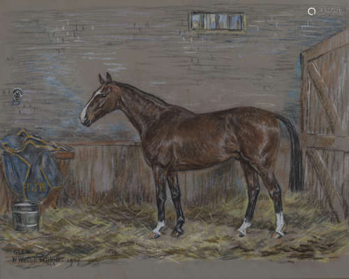 W. Wasdell Trickett - 'St George' (Study of the Horse in a Stable), pastel, charcoal and chalks,