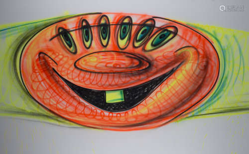 American School - Smiling Face with Six Eyes, mixed media on canvas, 153cm x 245cm, together with
