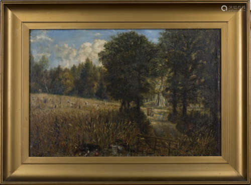 George William Mote - 'Harvest Time, Dorking', oil on canvas, signed and dated 1869 recto, titled