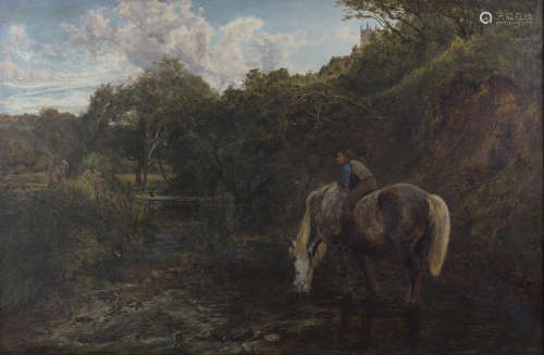 Henry Moore - Horse and Rider in a Landscape, oil on canvas, signed with monogram and dated 1862