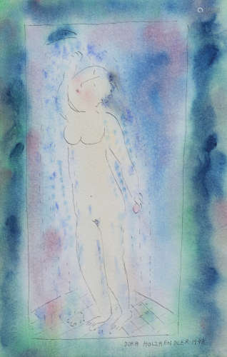 Dora Holzhandler - 'Lady in the Shower', watercolour and ink on Arches, signed and dated 1998 recto,