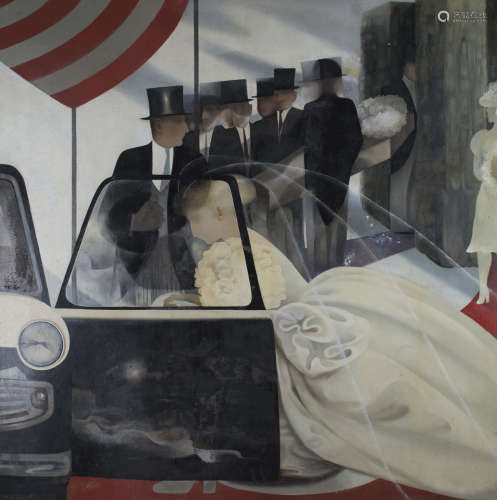Julia Heseltine - 'The Bride and the Mourners', oil on board, signed recto, titled Royal Academy