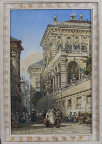 William Wyld - 'Street in Rome', watercolour with gouache, signed recto, titled verso, 34cm x 21.