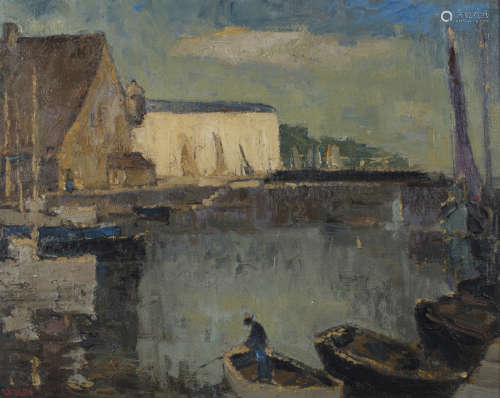Henry Ludlow - 'La Vieux Bassin, Honfleur', 20th century oil on board, signed recto, titled verso,