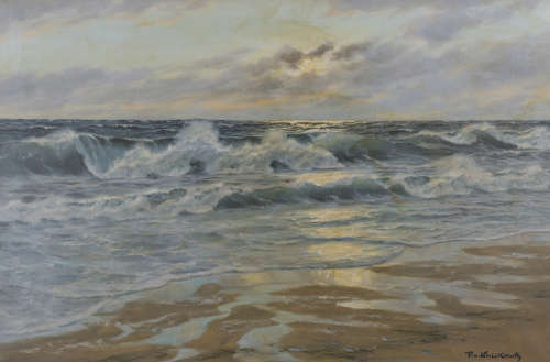 Patrick von Kalckreuth - Coastal View with Rolling Waves, mid-20th century oil on canvas, signed,