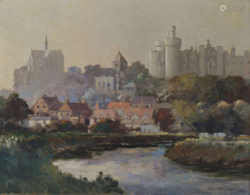 Will Longstaff - View of Arundel from the River, oil on canvas, signed, 34.5cm x 45cm, within a gilt