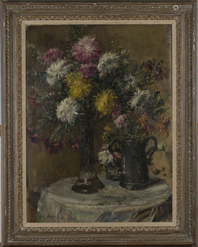 Mark Fisher - 'Chrysanthemums', oil on canvas circa 1895, signed recto, titled Fine Art Society