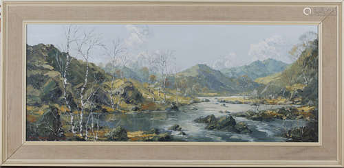 Charles Wyatt Warren - Welsh Landscape, late 20th century oil on board, signed, 36cm x 89.5cm,