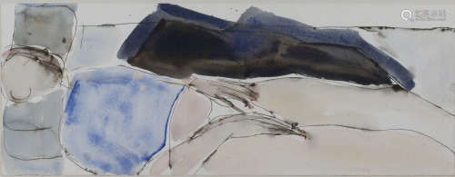 John Emanuel - 'Sleeping Figure with Blue II', watercolour and ink, signed, titled and dated 1986