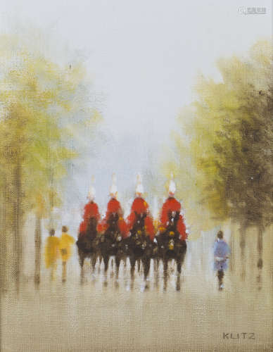 Anthony Robert Klitz - 'Cloaked Horse Guards', late 20th century oil on canvas, signed recto, titled