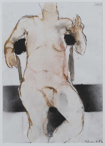John Emanuel - Seated Female Nude, watercolour and ink, signed and dated '81 recto, inscribed verso,