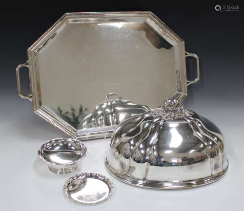 A plated two-handled tray by Walker & Hall, length 58.8cm, together with a Victorian plated oval