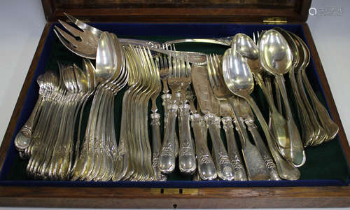 A collection of assorted plated items, including a Christofle part canteen of cutlery, a spirit