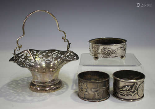 A late 19th/early 20th century Chinese export silver bonbon basket of quatrelobed form with