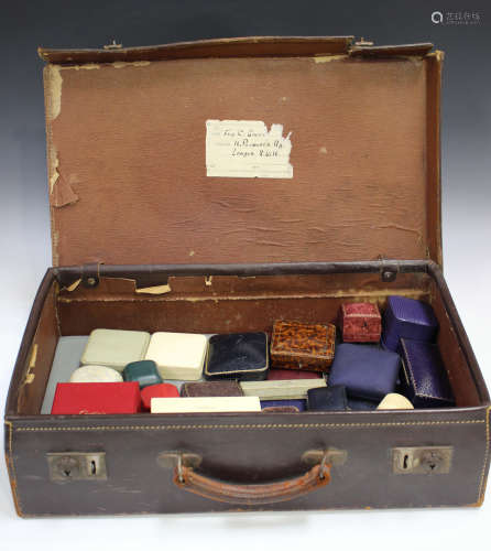 A collection of thirty jewellery boxes and cases and two Cartier boxes, contained within a leather