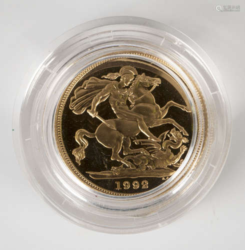 An Elizabeth II proof sovereign 1992.Buyer’s Premium 29.4% (including VAT @ 20%) of the hammer