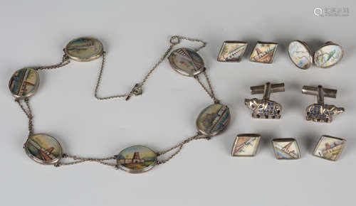 A small group of Indian jewellery, comprising a necklace, the six oval panel shaped links