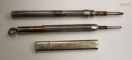 A silver cased slide action pencil, detailed 'S. Mordan & Co makers', with a foil backed seal