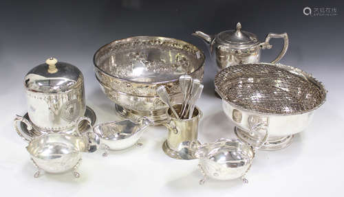 A collection of assorted plated items, including a pair of Elkington & Co oval entrées dishes,