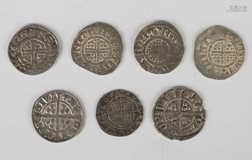 A group of British hammered silver coinage, comprising four short cross pennies, two Edward I long