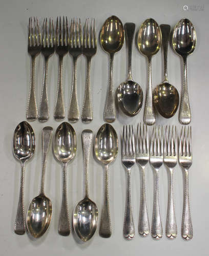 A George V part canteen of silver Old English Feather Edge pattern cutlery, comprising five