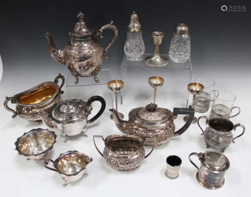 A George V silver candlestick, Birmingham 1918, height 9.5cm, together with a collection of assorted