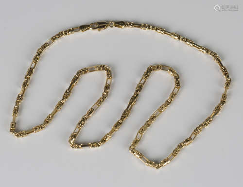 A 9ct gold Byzantine link neckchain on a sprung hook shaped clasp, detailed '375', length 46cm.