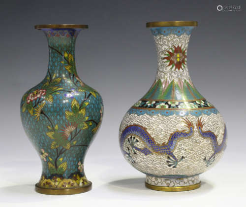 A Chinese cloisonné baluster vase, early 20th century, decorated with polychrome flowers and