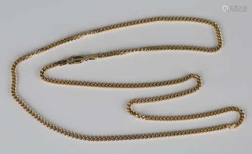 A 9ct gold faceted curblink neckchain on a sprung hook shaped clasp, length 57.5cm.Buyer’s Premium