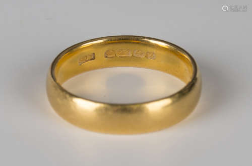 A 22ct gold plain wedding ring, Birmingham 1924, ring size approx O.Buyer’s Premium 29.4% (including