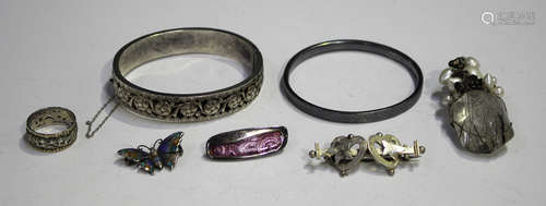 A group of mostly silver jewellery, comprising an enamelled butterfly brooch, Chester 1910 by