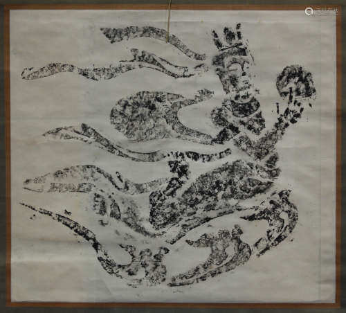 A South-east Asian hanging stone rubbing, 20th century, depicting a bodhisattva, 82cm x 91cm.Buyer’s