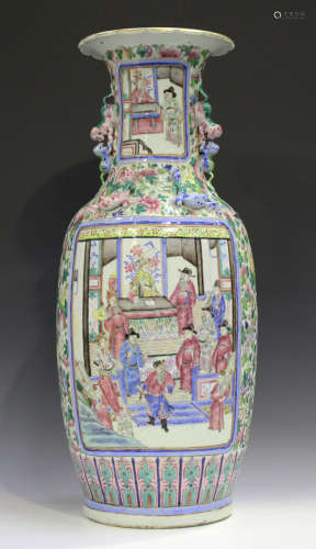 A Chinese Canton famille rose porcelain vase, mid-19th century, the shouldered tapering body and