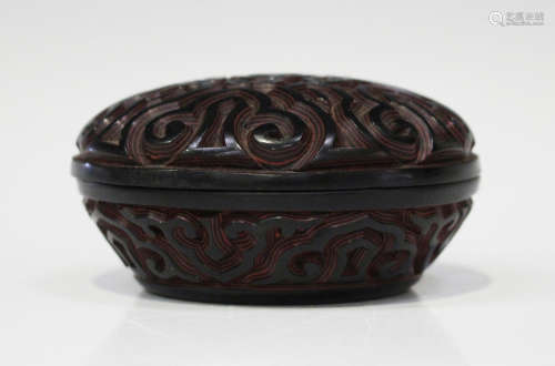 A Chinese tixi lacquer seal box and cover, late Ming dynasty and later, the multi-layered cinnabar