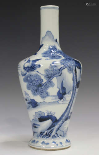 A Chinese blue and white porcelain shouldered bottle vase, Kangxi style but 20th century, painted