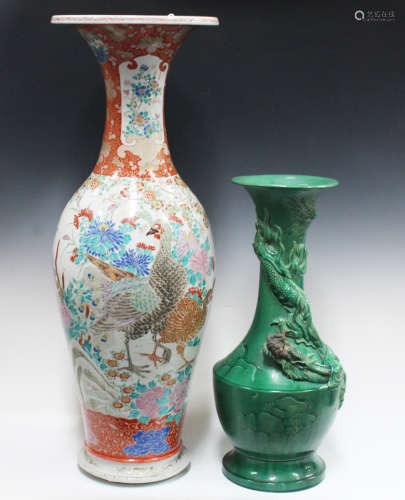 A Japanese Imari porcelain floor vase, Meiji period, of baluster form with flared neck, painted with