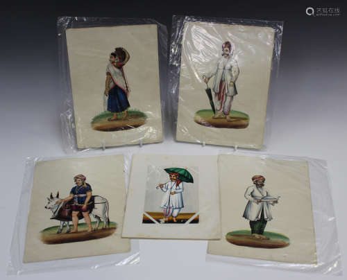 A group of twelve Indian paintings on mica, late 19th century, each depicting a single figure in a