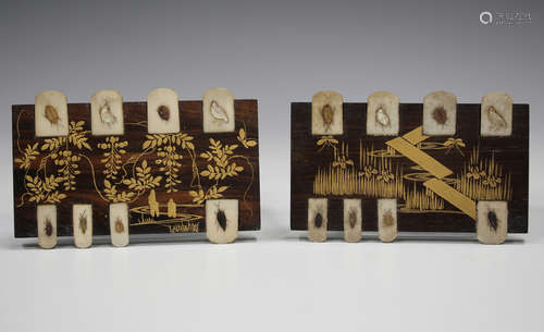 Two Japanese lacquered rosewood bezique markers, Meiji/Taisho period, one gilt lacquered with