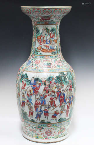 A large Chinese Canton famille rose porcelain vase, mid-19th century, the shouldered tapering body