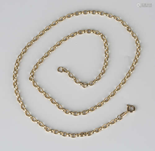 A 9ct gold oval link neckchain on a boltring clasp, length 51.5cm.Buyer’s Premium 29.4% (including