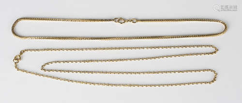 A 9ct gold foxtail link neckchain on a boltring clasp, length 38.5cm, and a gold circular link