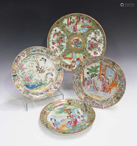 Two Chinese Canton famille rose plates, mid to late 19th century, each painted with a figural