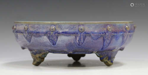 A Chinese Jun glazed circular bowl, Ming dynasty style but probably 20th century, the exterior