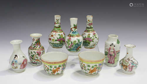 A small group of Chinese Canton famille rose porcelain, mid to late 19th century, comprising a